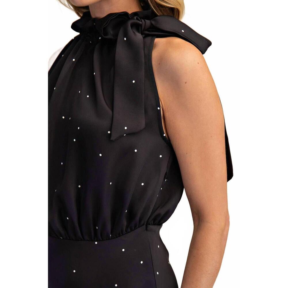 NEW GLAM ruffle tie neck sleeveless midi dress in black - Picture 5 of 6